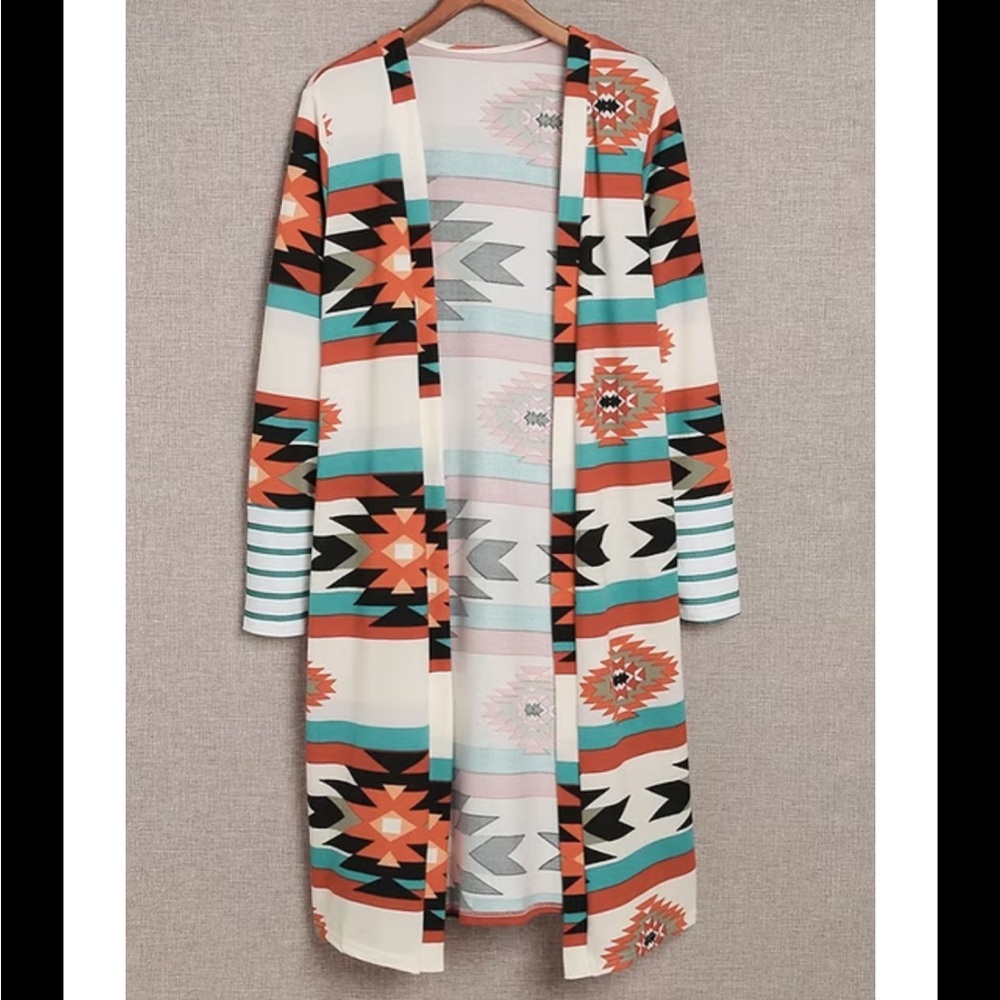 Aztec Open Front Long Cardigan - Picture 1 of 2